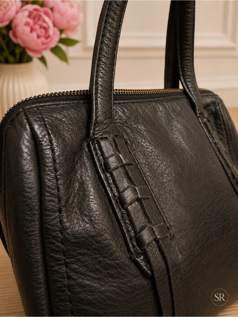 Lucky Brand Amber Black Pebbled Leather Small Satchel Crossbody Bag Purse